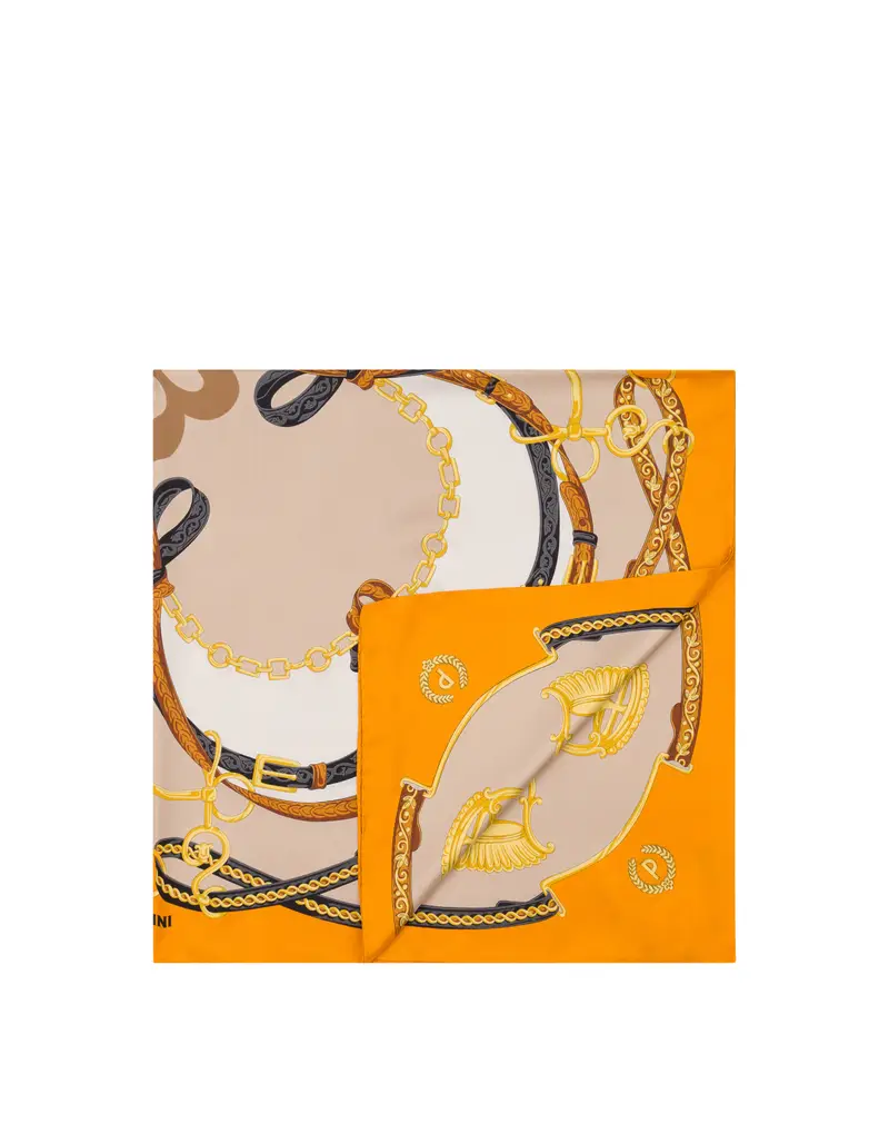 Foulard in seta con stampa cinghie e staffe OCRA, Pollini Blu miniatura 2