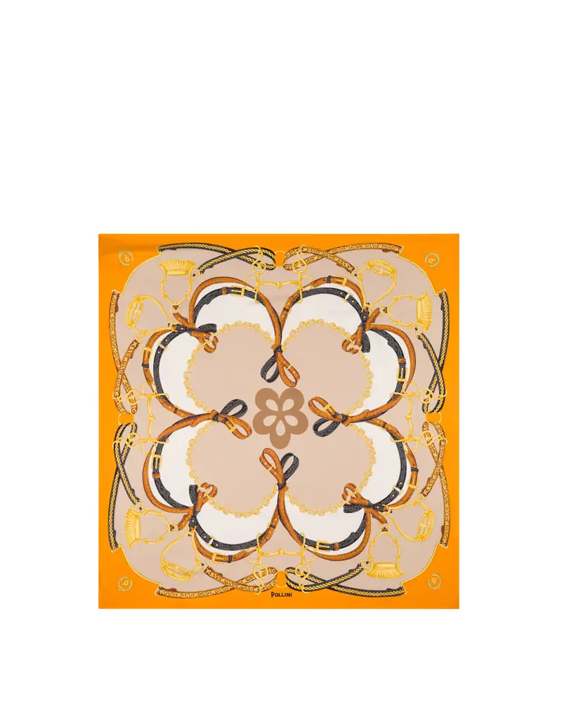 Foulard in seta con stampa cinghie e staffe OCRA, Pollini Blu