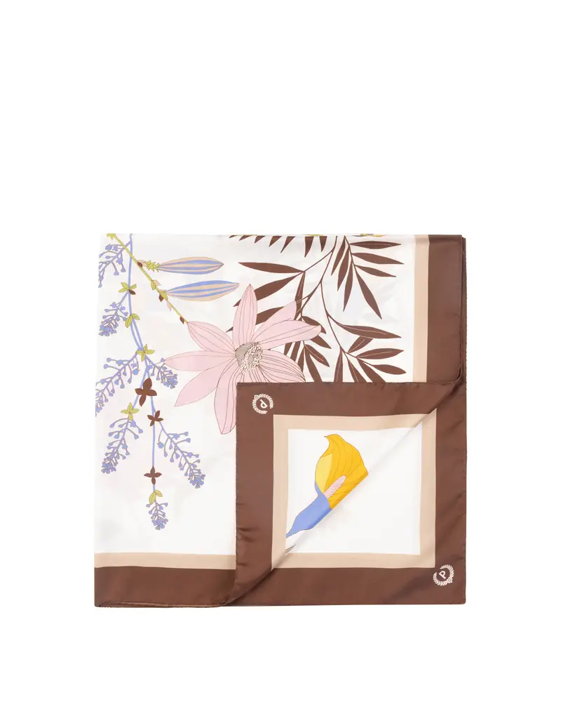 Foulard In Seta Con Stampa di rami di fiori MARRONE, Pollini