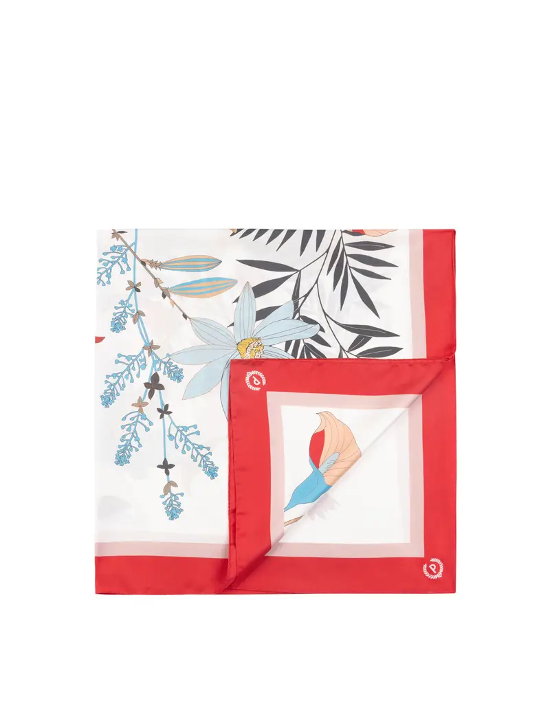 Foulard In Seta Con Stampa di rami di fiori ROSSO, Pollini