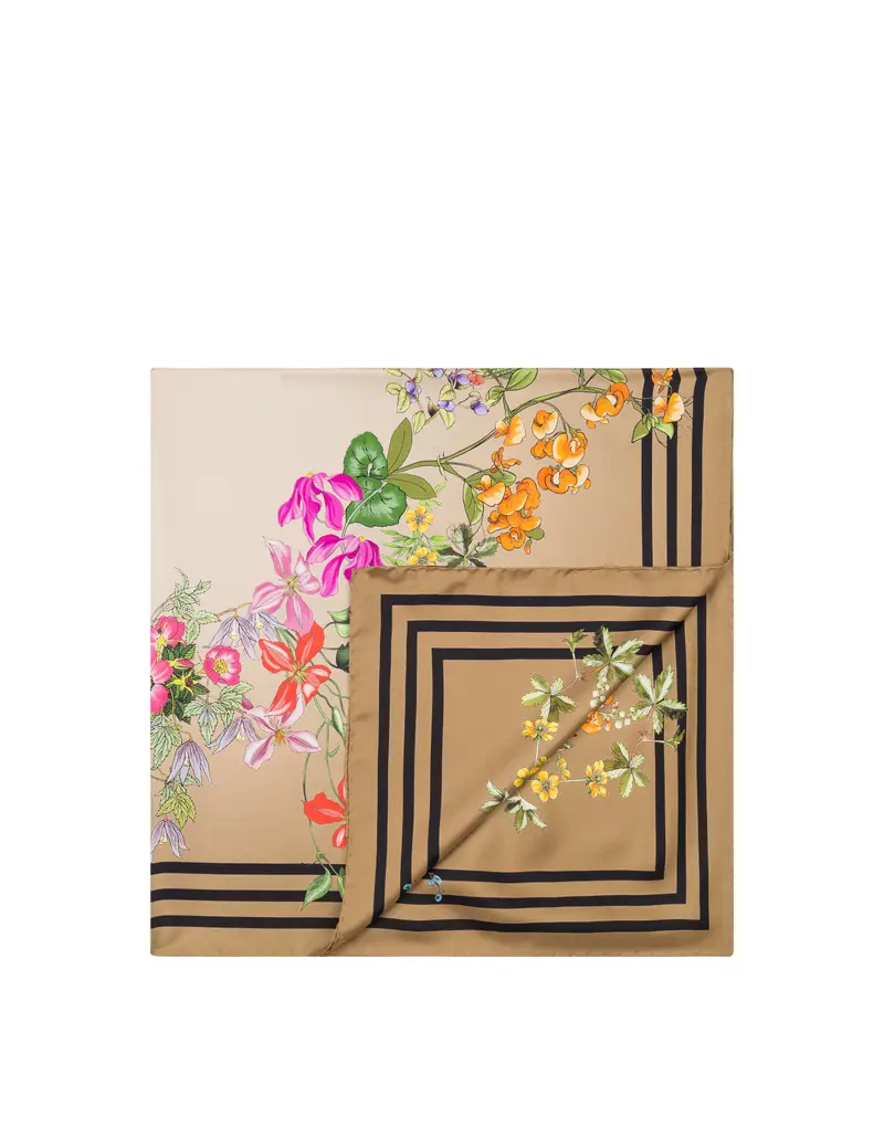 Foulard in seta con stampa floreale BEIGE, Pollini miniatura 2