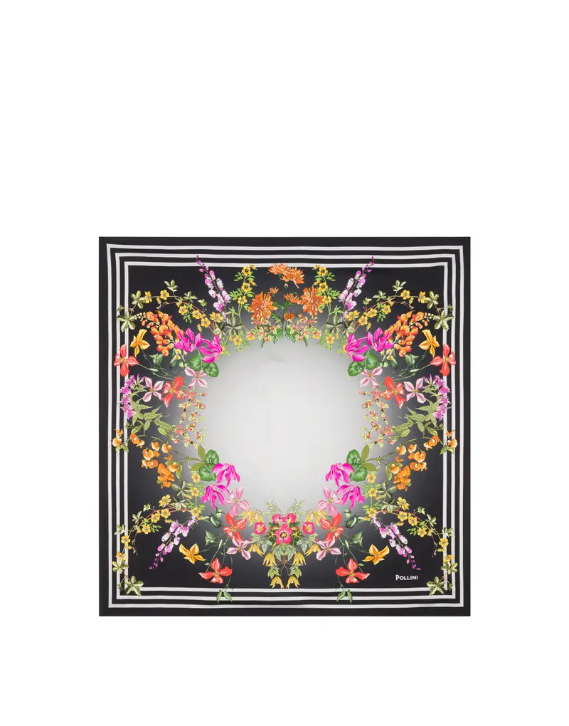 Foulard in seta con stampa floreale NERO, Pollini