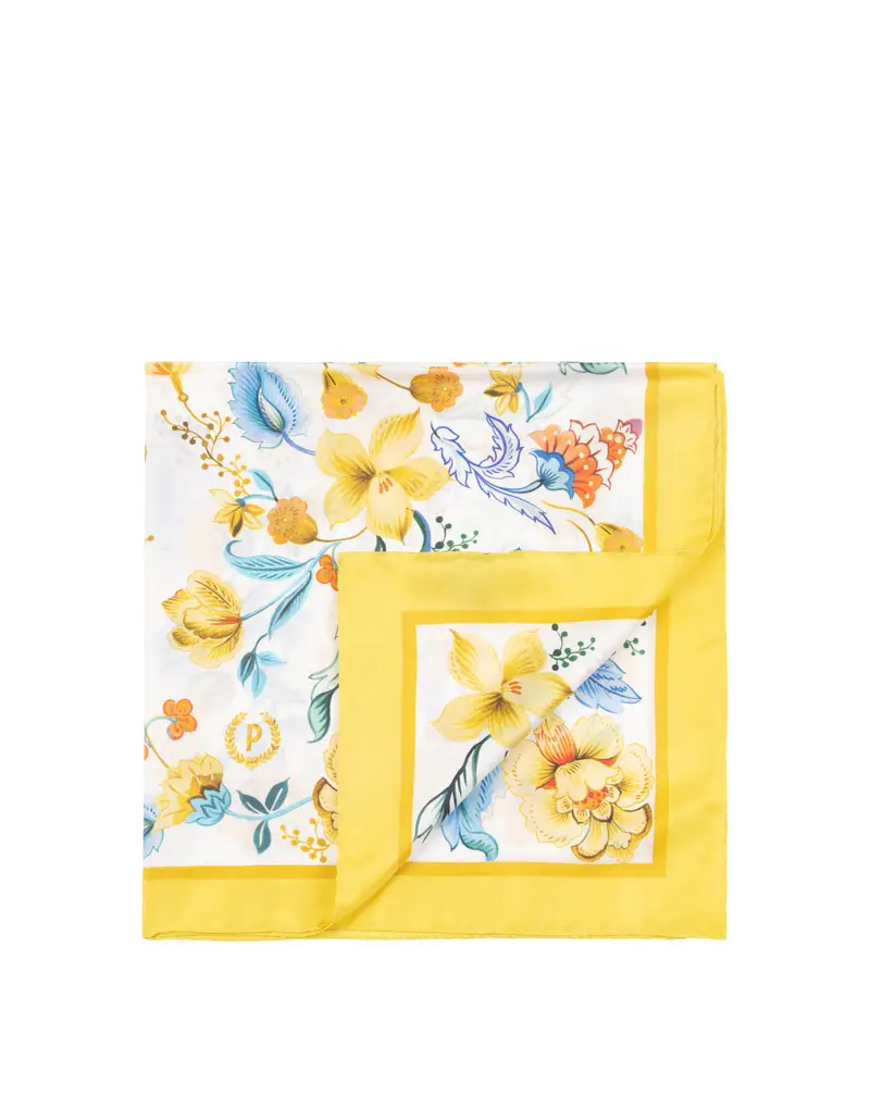 Foulard In Seta Con Stampa floreale su fondo bianco GIALLO, Pollini Blu