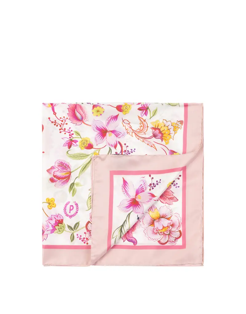 Foulard In Seta Con Stampa floreale su fondo bianco ROSA, Pollini Marrone