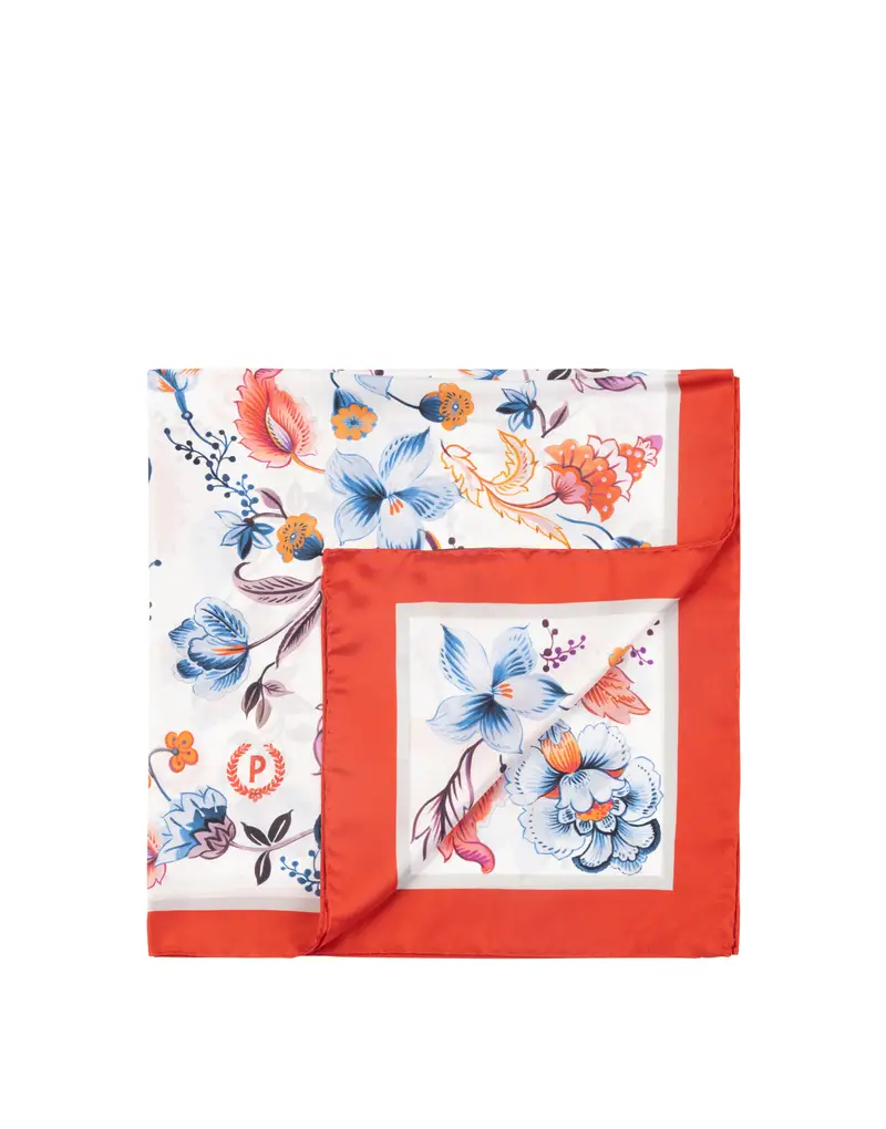 Foulard In Seta Con Stampa floreale su fondo bianco ROSSO, Pollini