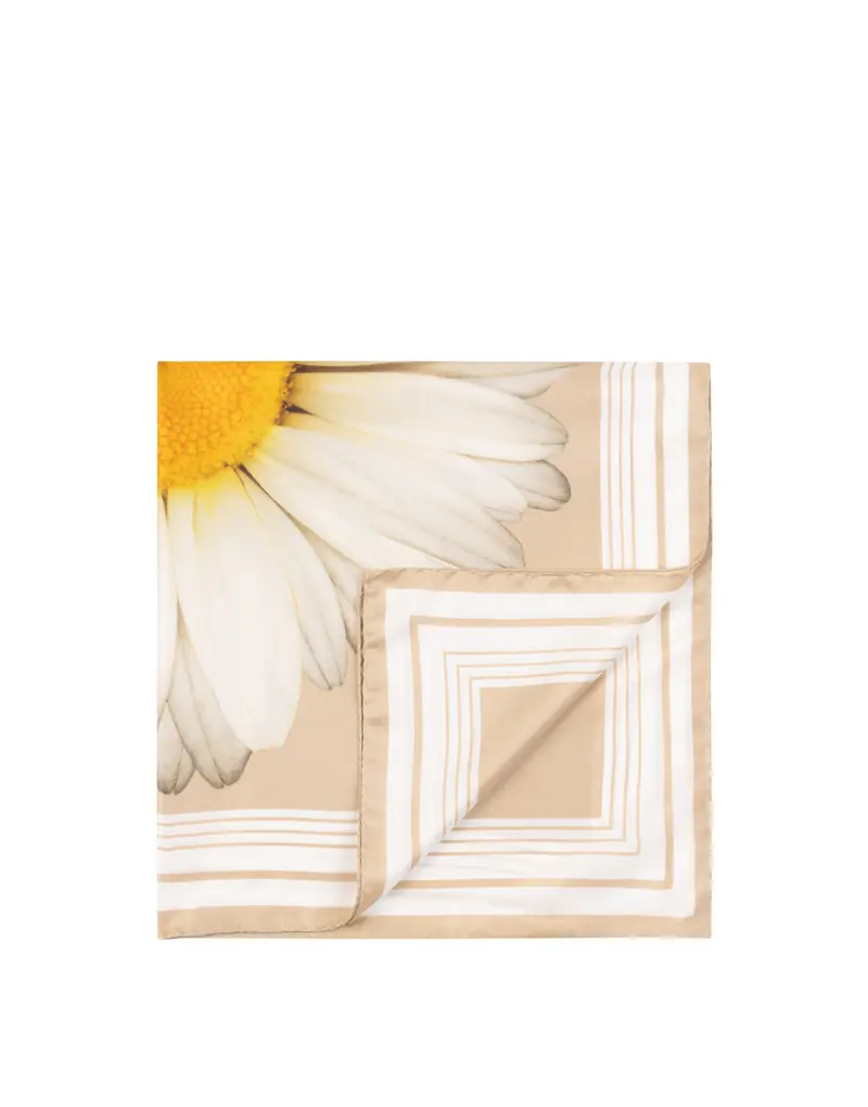 Foulard In Seta Con Stampa margherita over NUDE, Pollini Marrone
