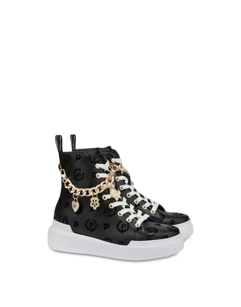 High sneakers con charms Heritage Flock NERO/NERO, Pollini miniatura 2
