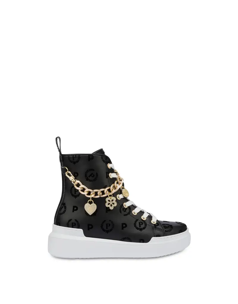 High sneakers con charms Heritage Flock NERO/NERO, Pollini