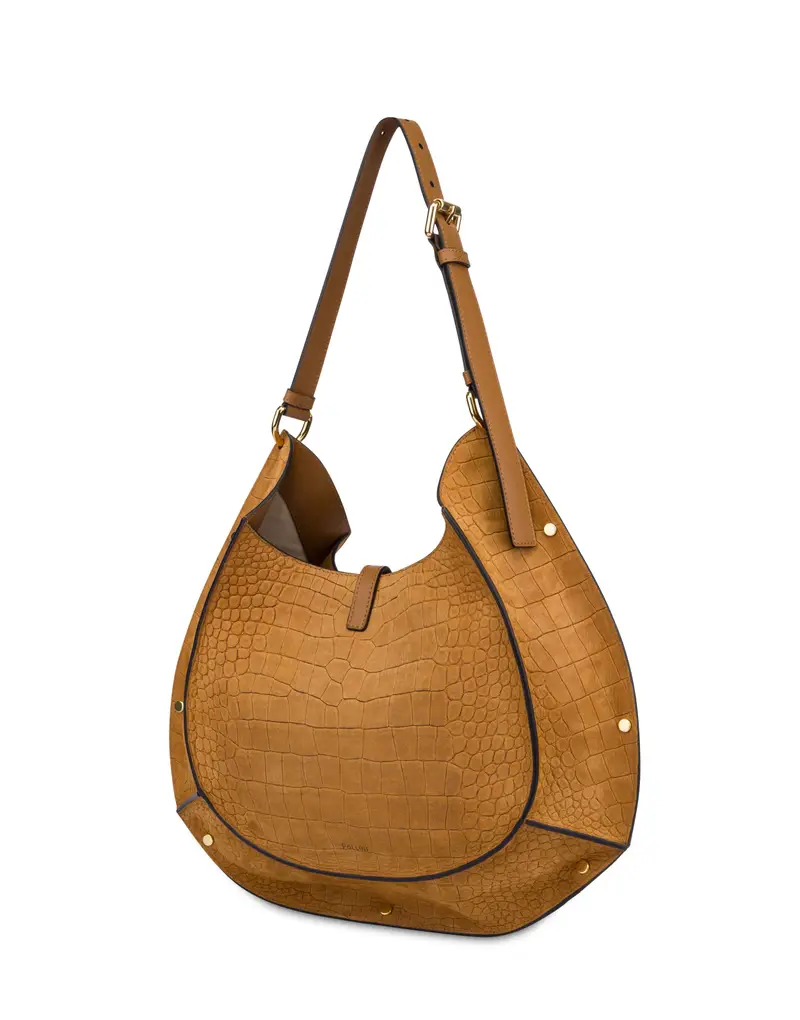 Hobo Bag Austin in Nabuk stampa Cocco, Pollini Grigio miniatura 2