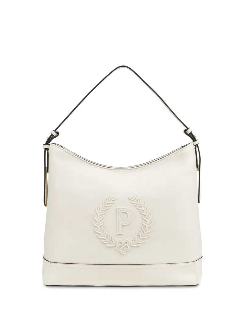 Hobo Bag Crown in Grained Pu AVORIO, Pollini Bianco