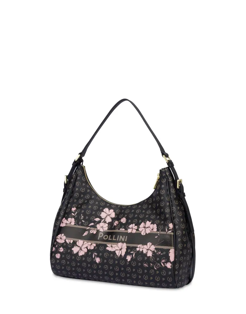 Hobo Bag in HHobo Bag in Heritage Marina Flowereritage Marina Flower, Pollini Nero miniatura 2