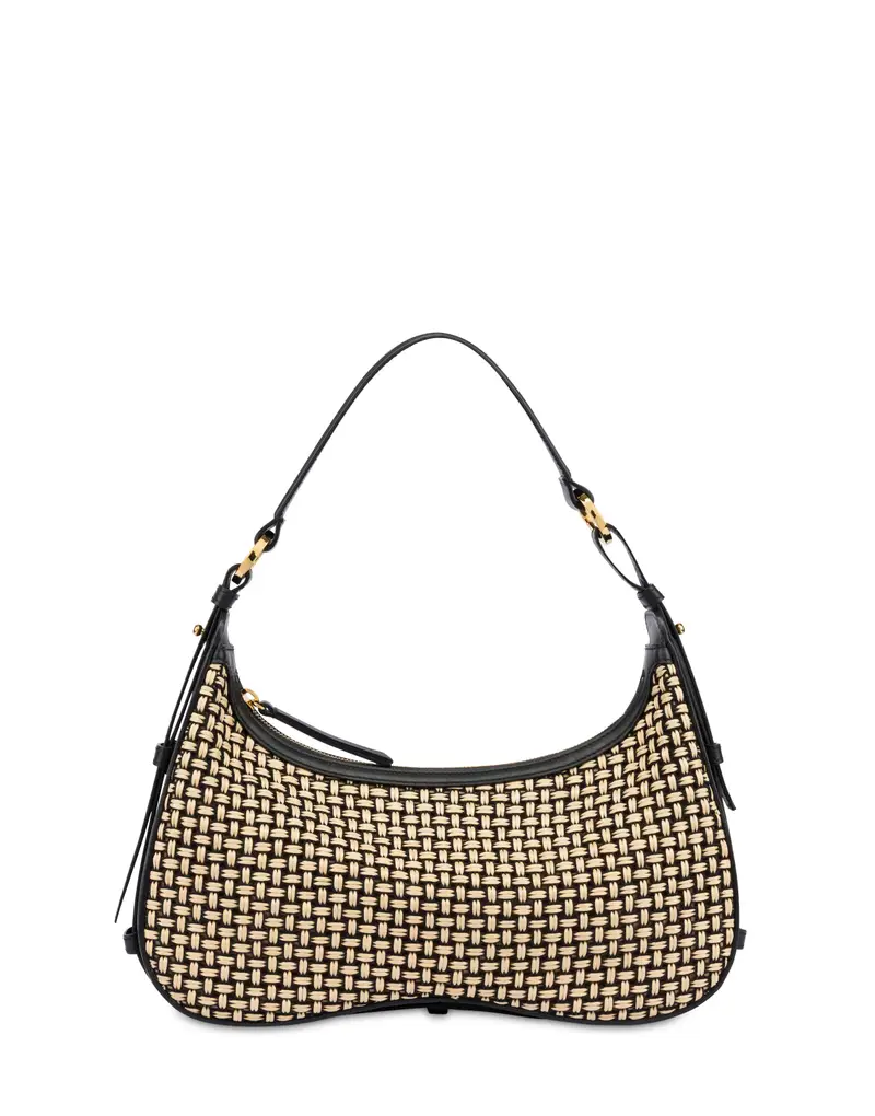 Hobo Bag Viktoria in Rafia BEIGE/NERO/NERO, Pollini