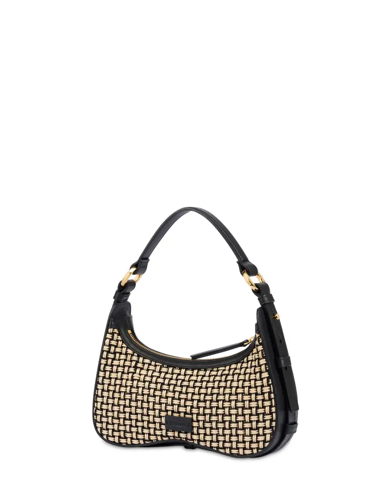 Hobo Bag Viktoria in Rafia BEIGE/NERO/NERO, Pollini miniatura 2