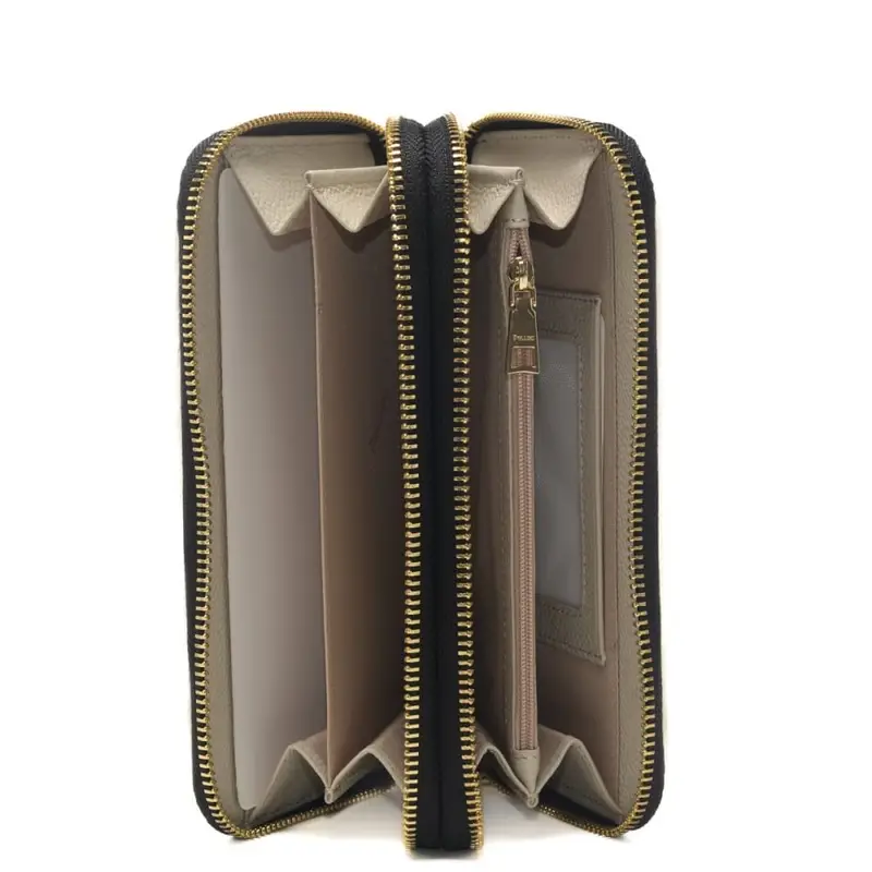 Pollini portafoglio da donna con logo pattern all over e chiusura con zip nero avorio miniatura 3