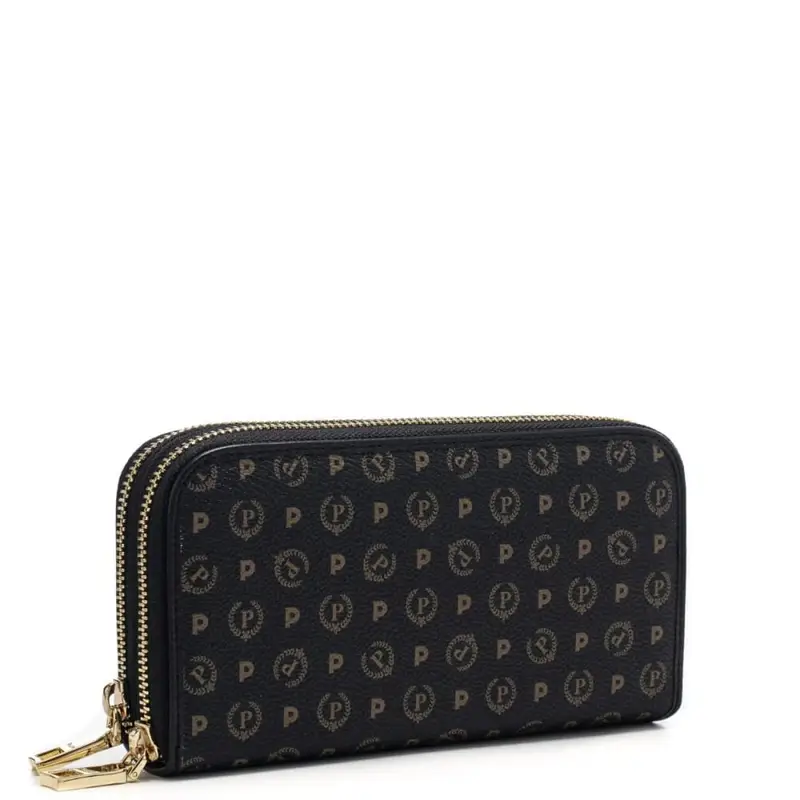 Pollini portafoglio donna in pelle con doppia cerniera e stampa heritage nero miniatura 2