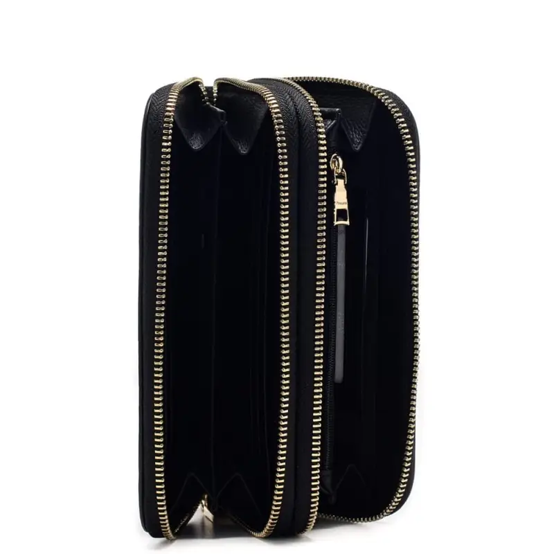 Pollini portafoglio donna in pelle con doppia cerniera e stampa heritage nero miniatura 3