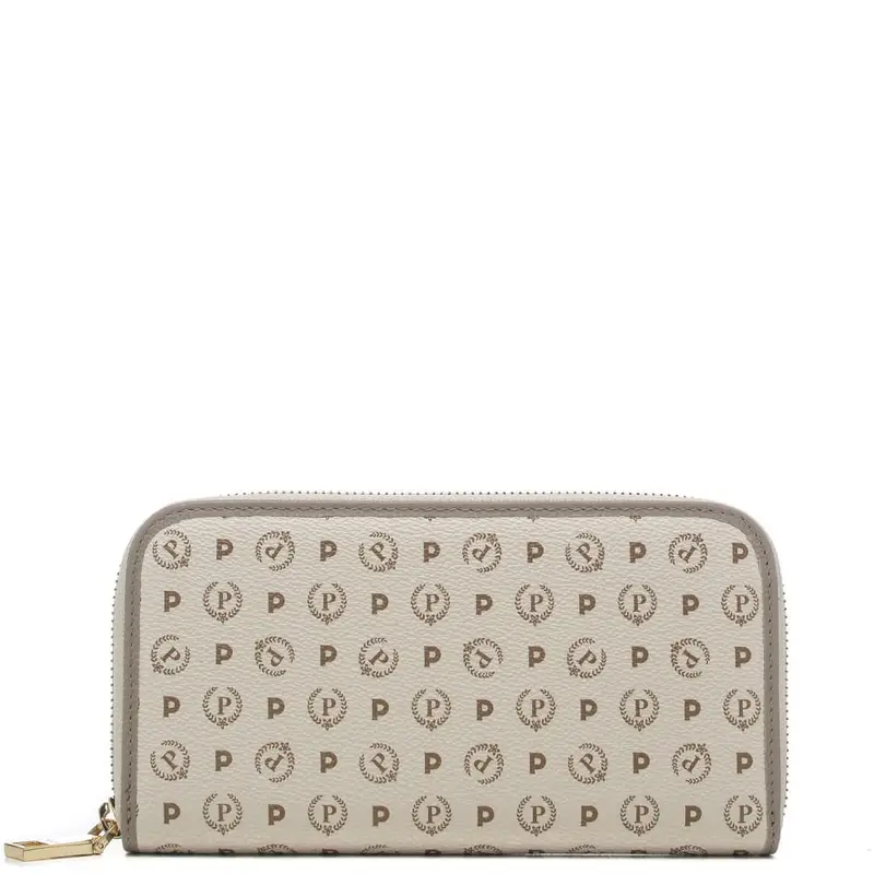 Pollini portafoglio grande donna con cerniera e stampa heritage avorio ghiaccio