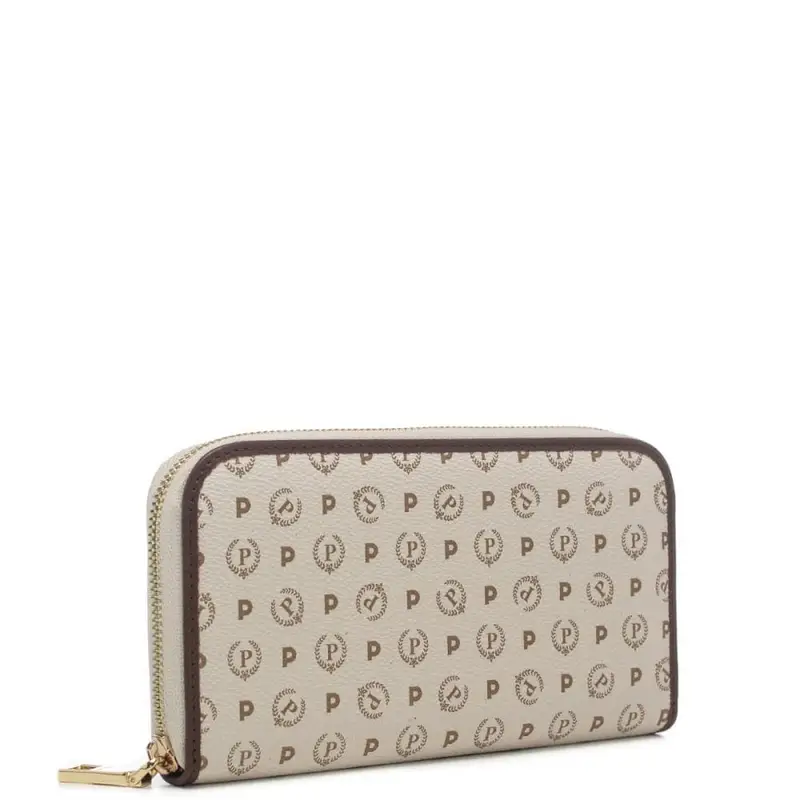 Pollini portafoglio grande donna con cerniera e stampa heritage beige marrone miniatura 2