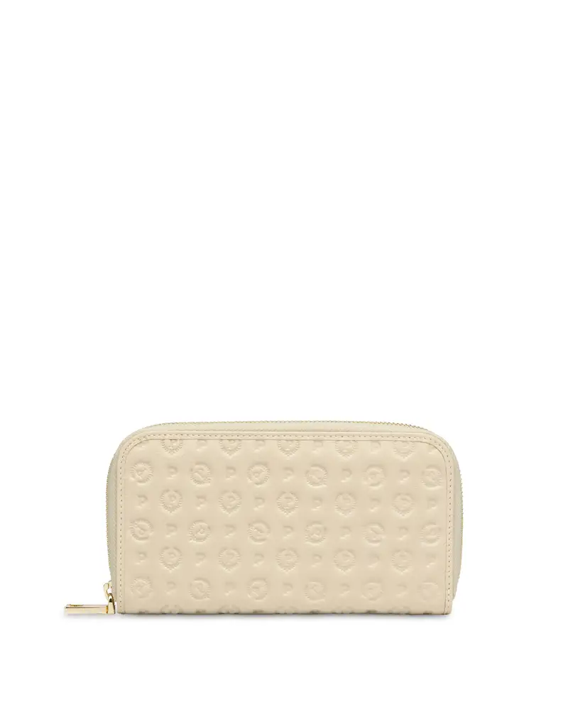 Portafoglio zip around Heritage Logo Embossed AVORIO, Pollini Bianco