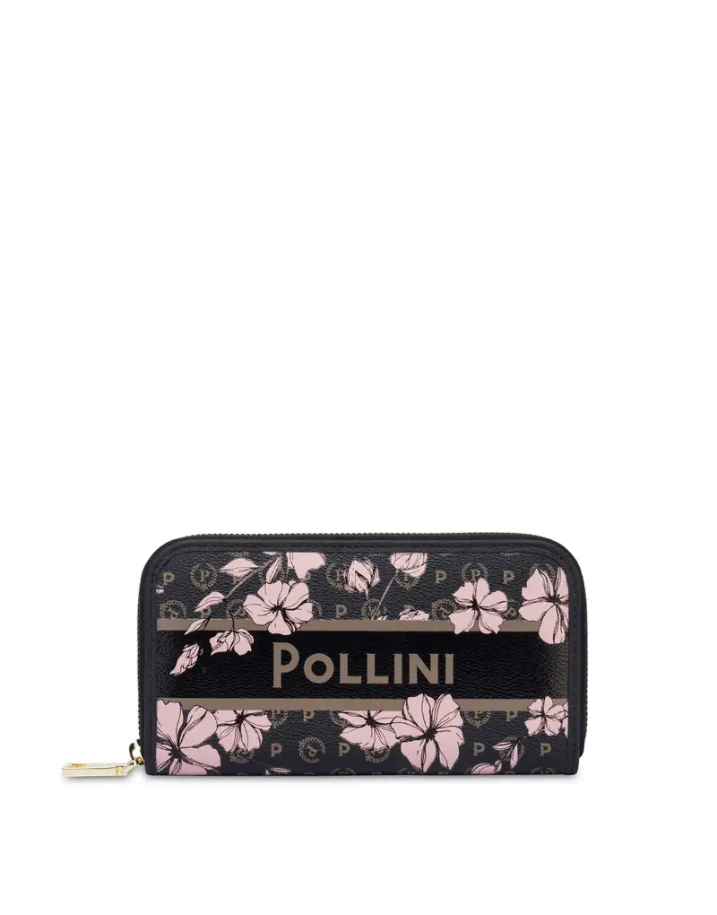 Portafoglio Zip Around in Heritage Marina Flower , Pollini Nero