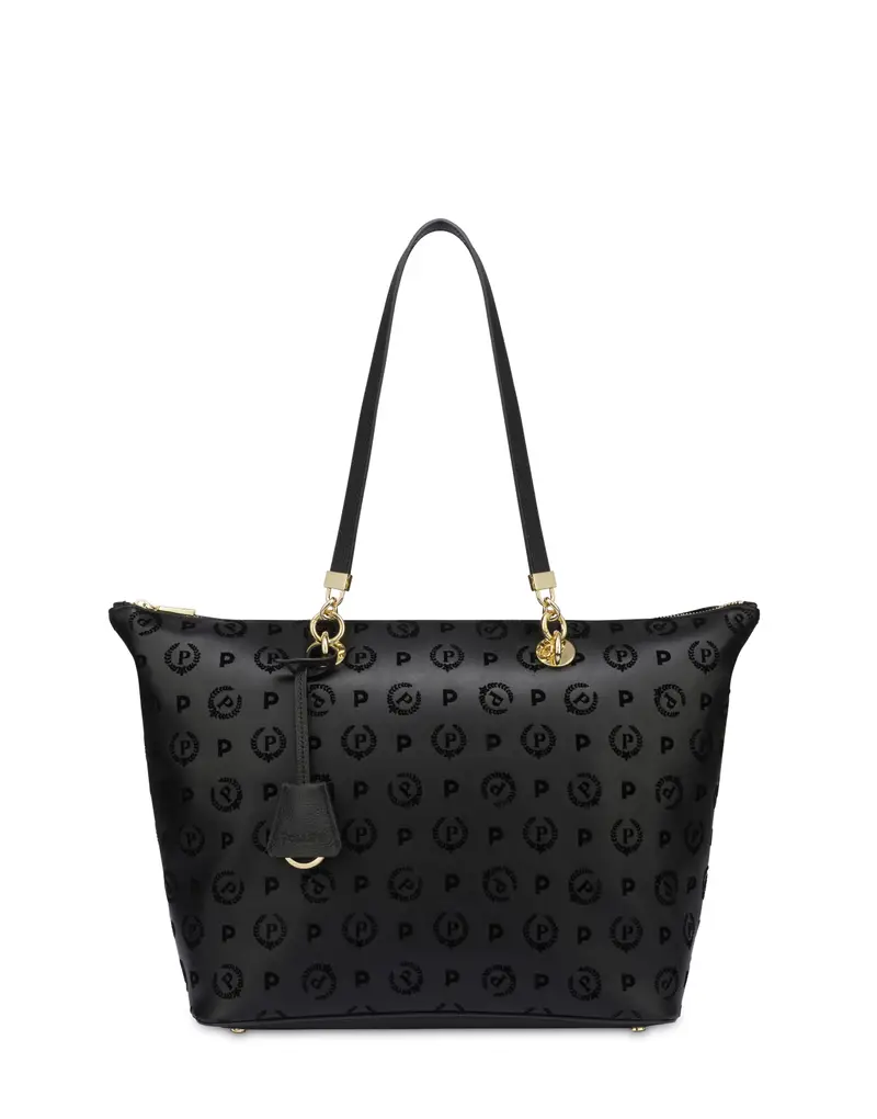 Shopping bag con manici intercambiabili Heritage Flock NERO/NERO, Pollini