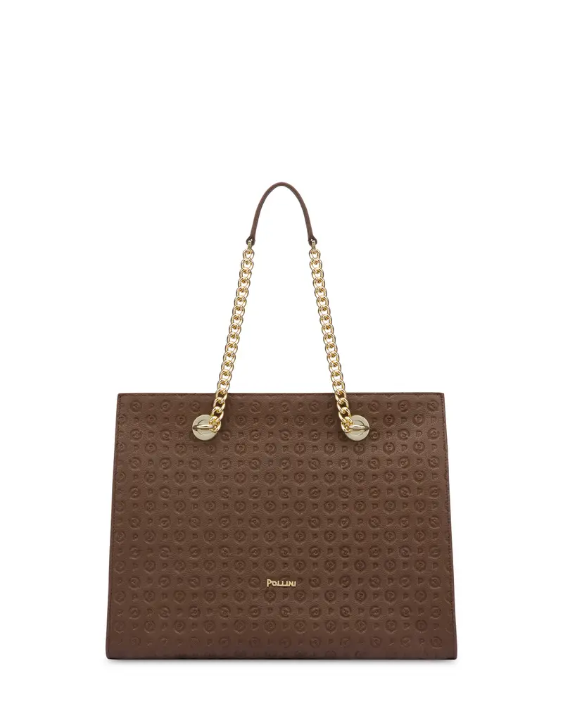 Shopping bag Heritage Logo Embossed MARRONE, Pollini