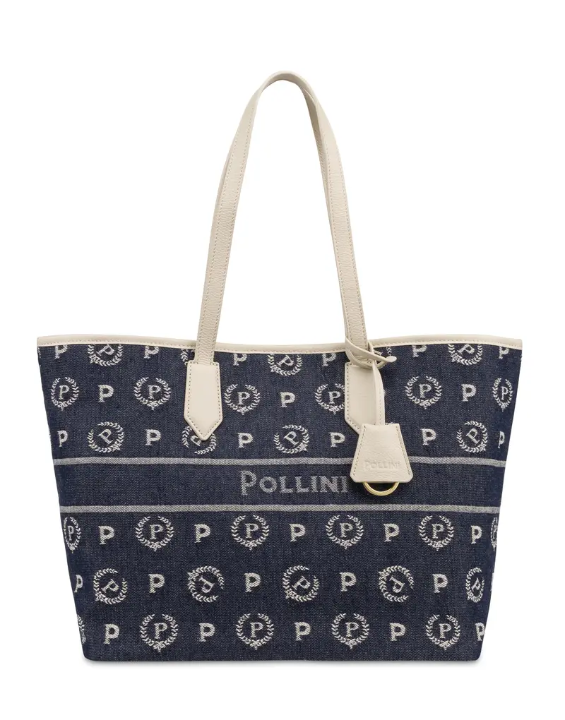 Shopping Bag Heritage Marina in Denim BLU/AVORIO, Pollini