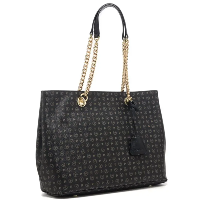 Pollini shopping donna con manici in catena e stampa logo nero miniatura 2