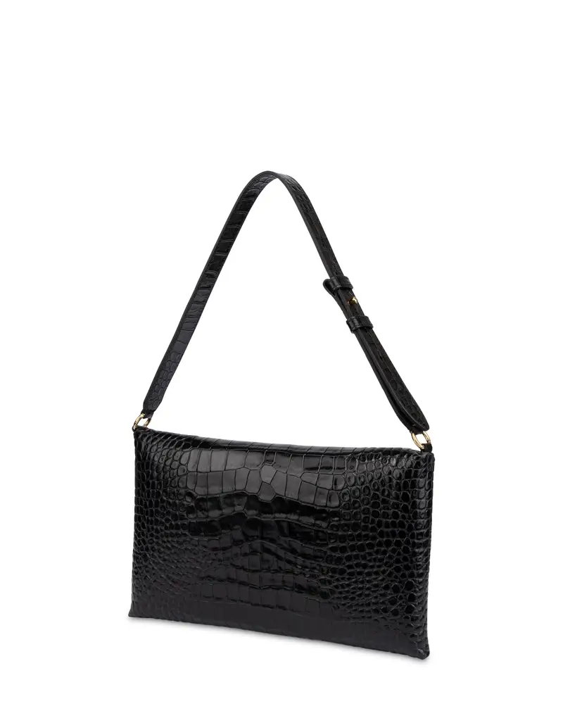 Shoulder Bag Mail in Vitello Stampa Cocco, Pollini Nero miniatura 2