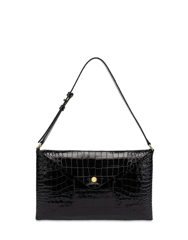 Shoulder Bag Mail in Vitello Stampa Cocco , Pollini Nero