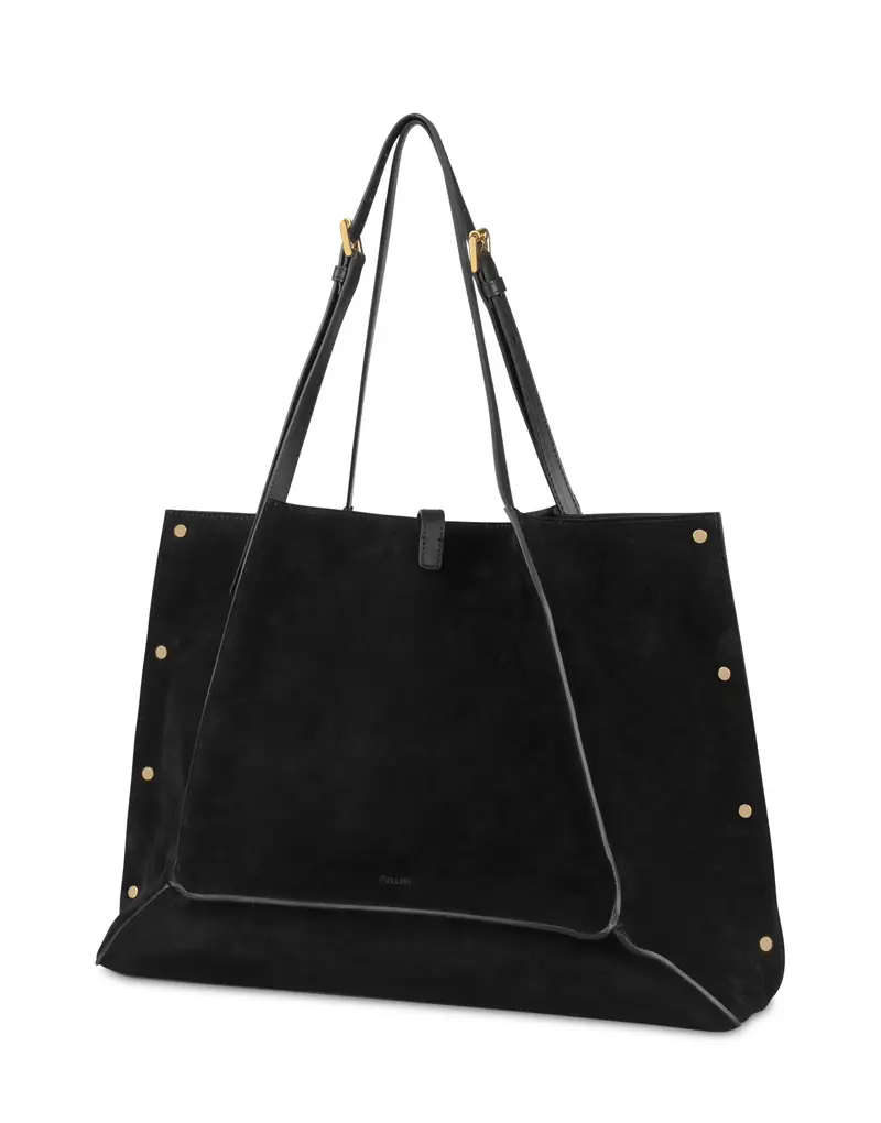 Small Double Handle Bag Austin in Crosta, Pollini Nero miniatura 2