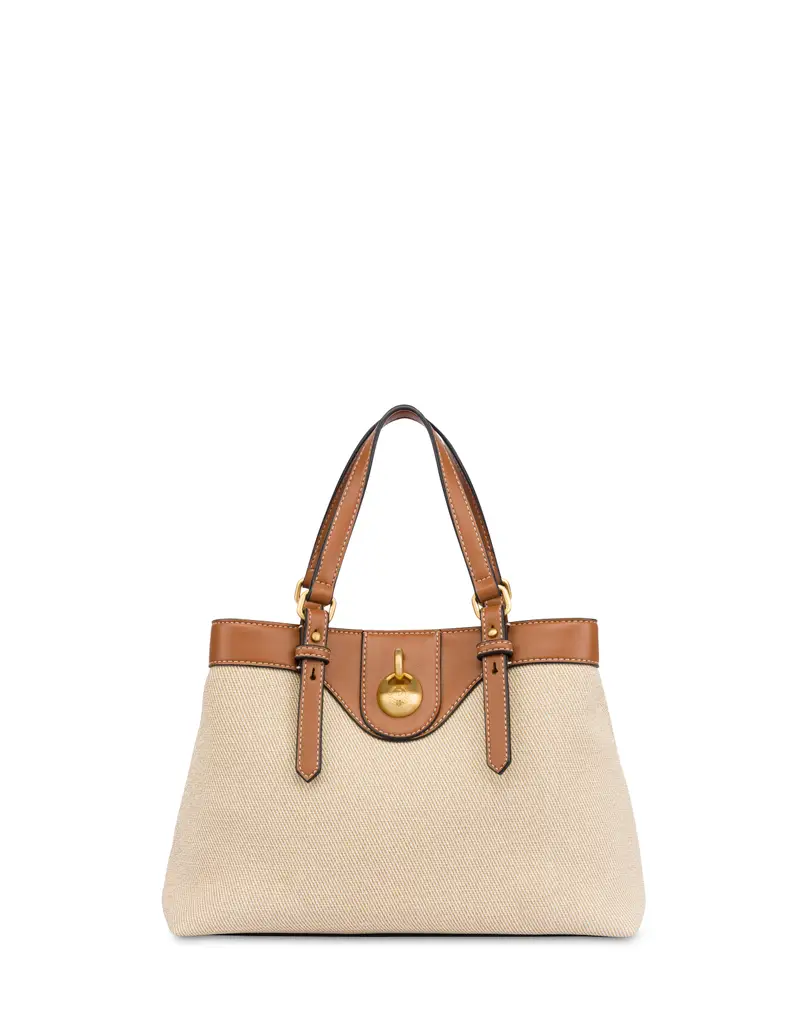 Small Double Handle Bag Drop in Canvas BEIGE/AVORIO/CUOIO, Pollini Bianco