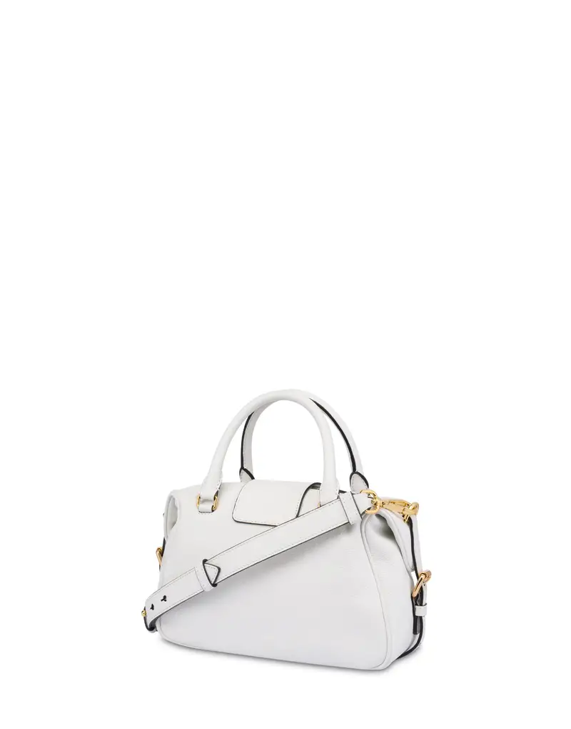 Small Double Handle Bag Fence in Vitello Bottalato, Pollini Bianco miniatura 2