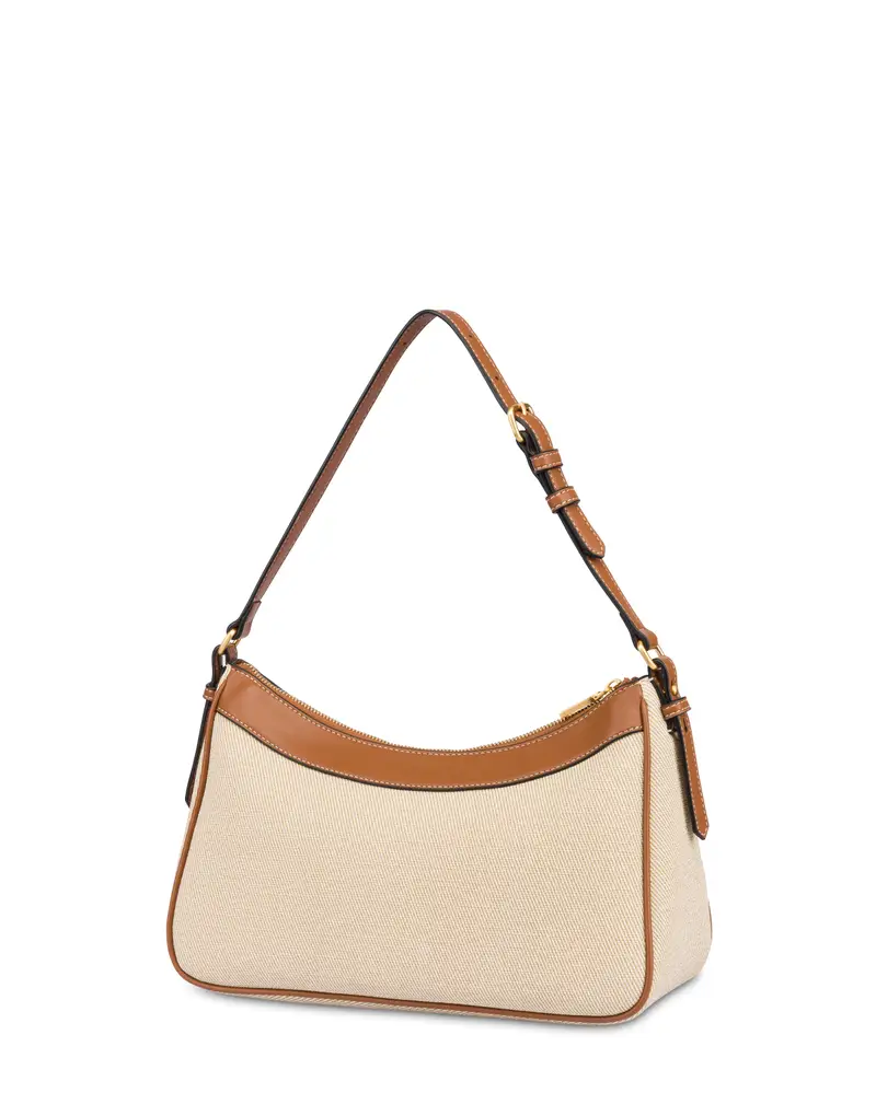 Small Shoulder Bag Drop in Canvas BEIGE/AVORIO/CUOIO, Pollini Bianco miniatura 2