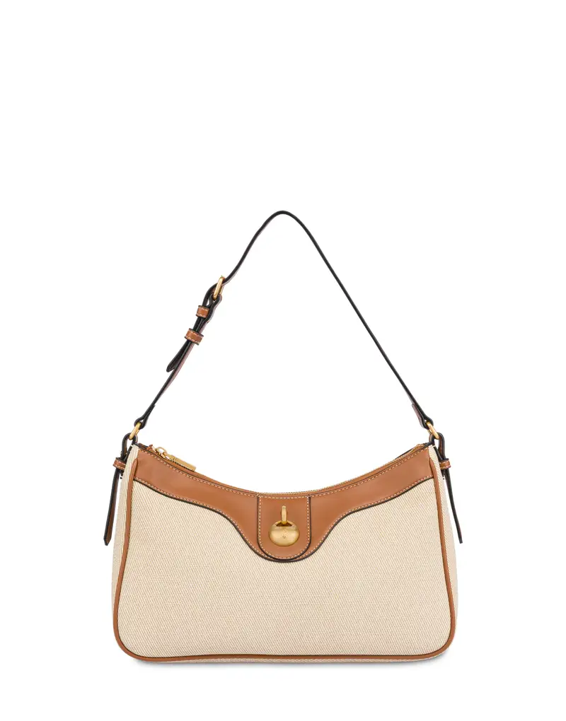 Small Shoulder Bag Drop in Canvas BEIGE/AVORIO/CUOIO, Pollini Bianco