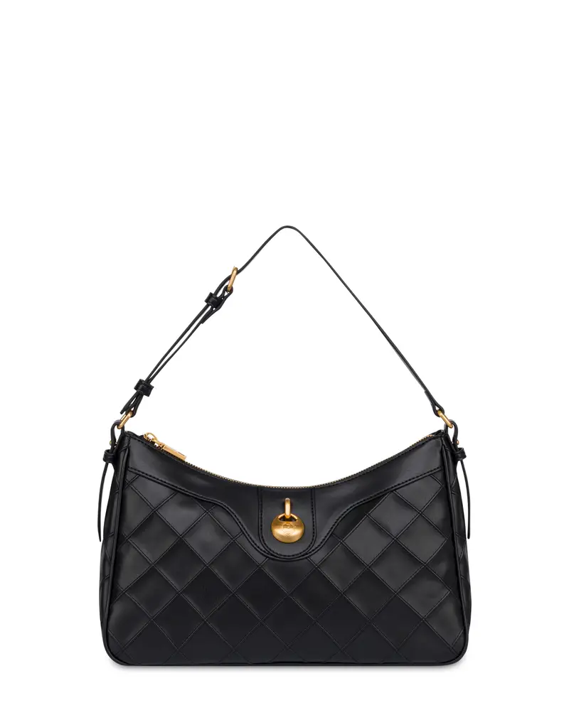 Small Shoulder Bag Drop Matelassè in faux leather NERO/NERO, Pollini