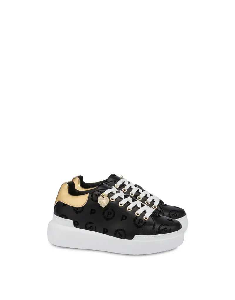 Sneakers con charm Heritage Flock NERO/NERO, Pollini miniatura 2