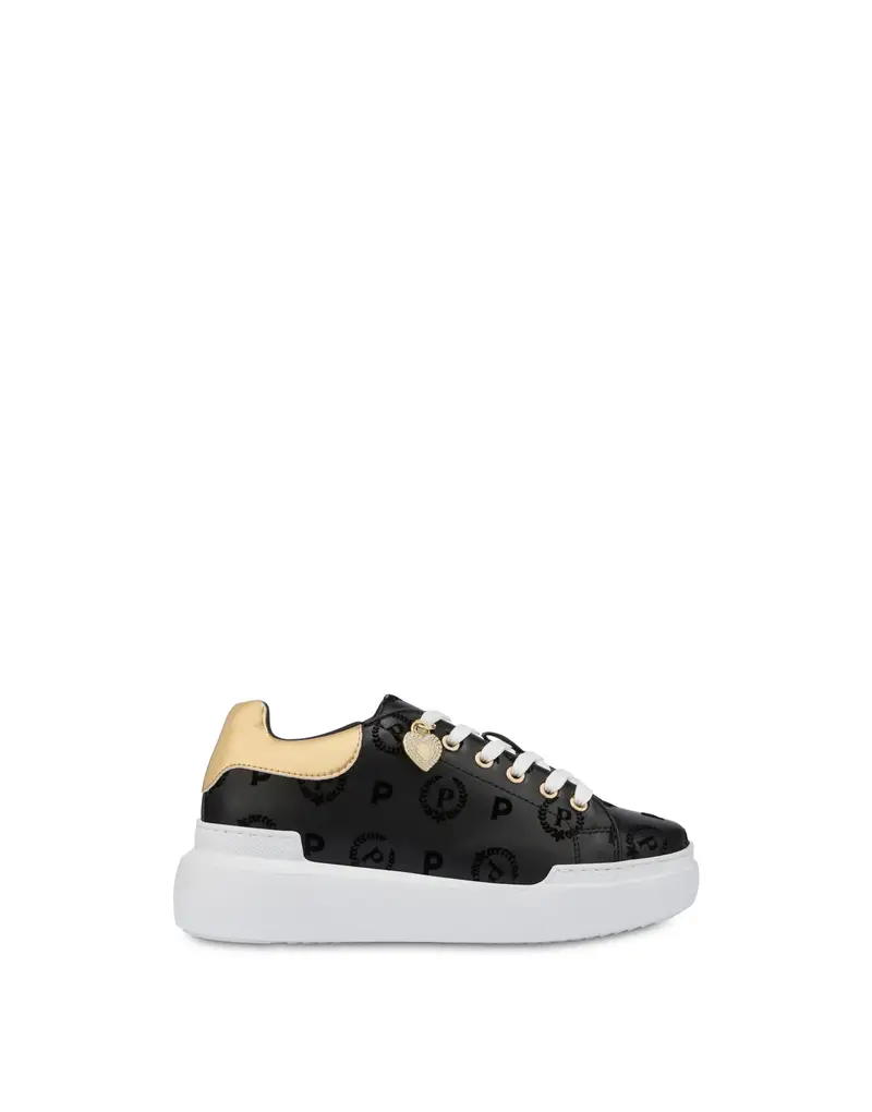 Sneakers con charm Heritage Flock NERO/NERO, Pollini