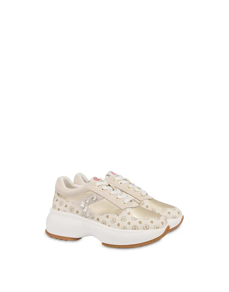 Sneakers con pietre e strass Forever AVORIO/PLATINO, Pollini Marrone miniatura 2