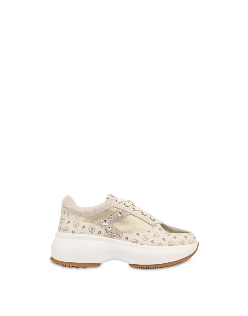 Sneakers con pietre e strass Forever AVORIO/PLATINO, Pollini Marrone