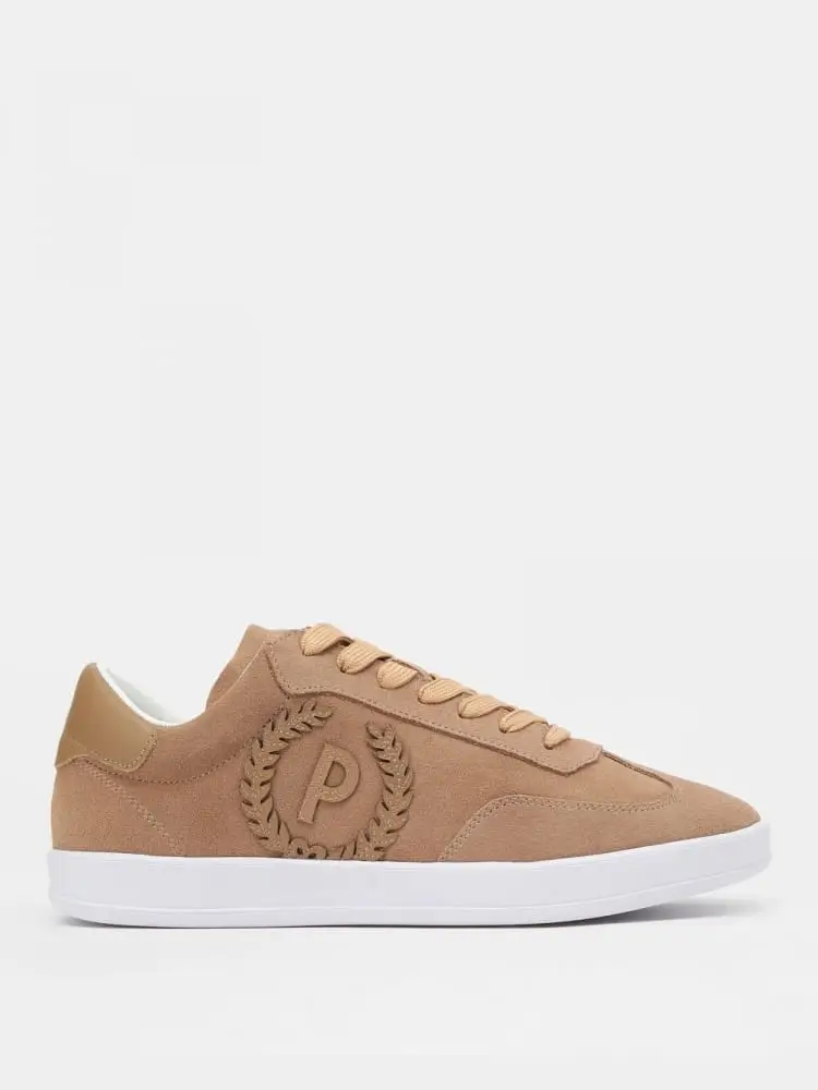 sneakers in crosta beige con logo