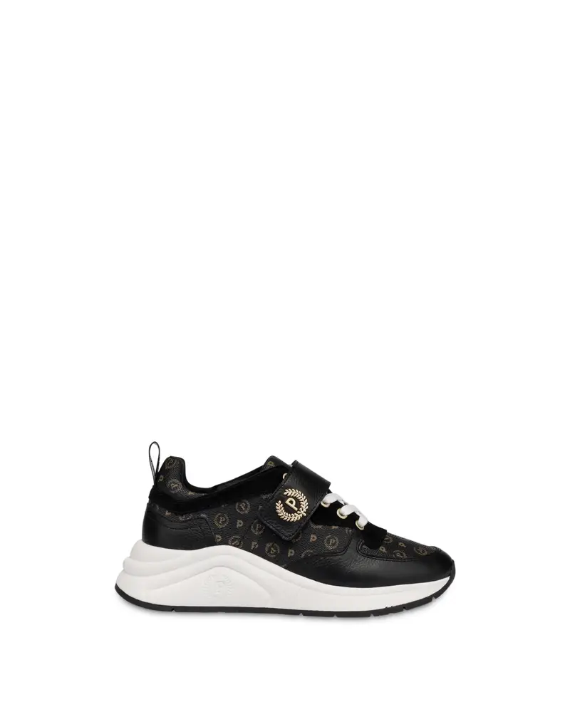 Sneakers in vitello e PVC Logo Heritage NERO/NERO, Pollini