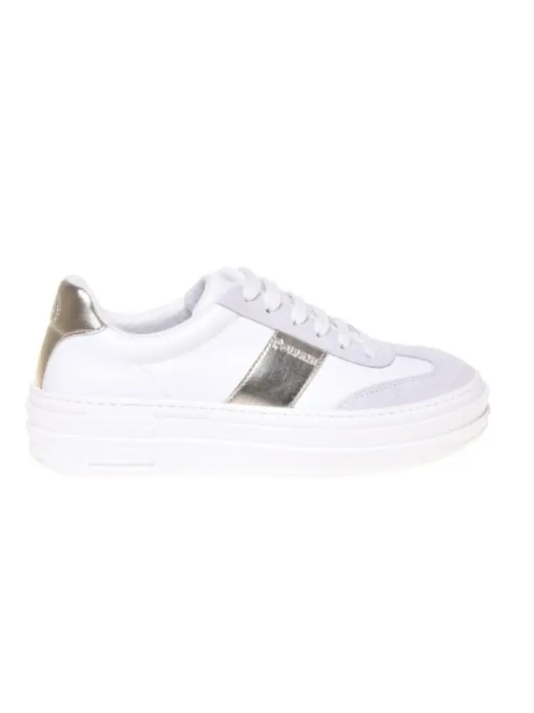sneakers kate50 in pelle e camoscio bianco con dettaglio logo oro