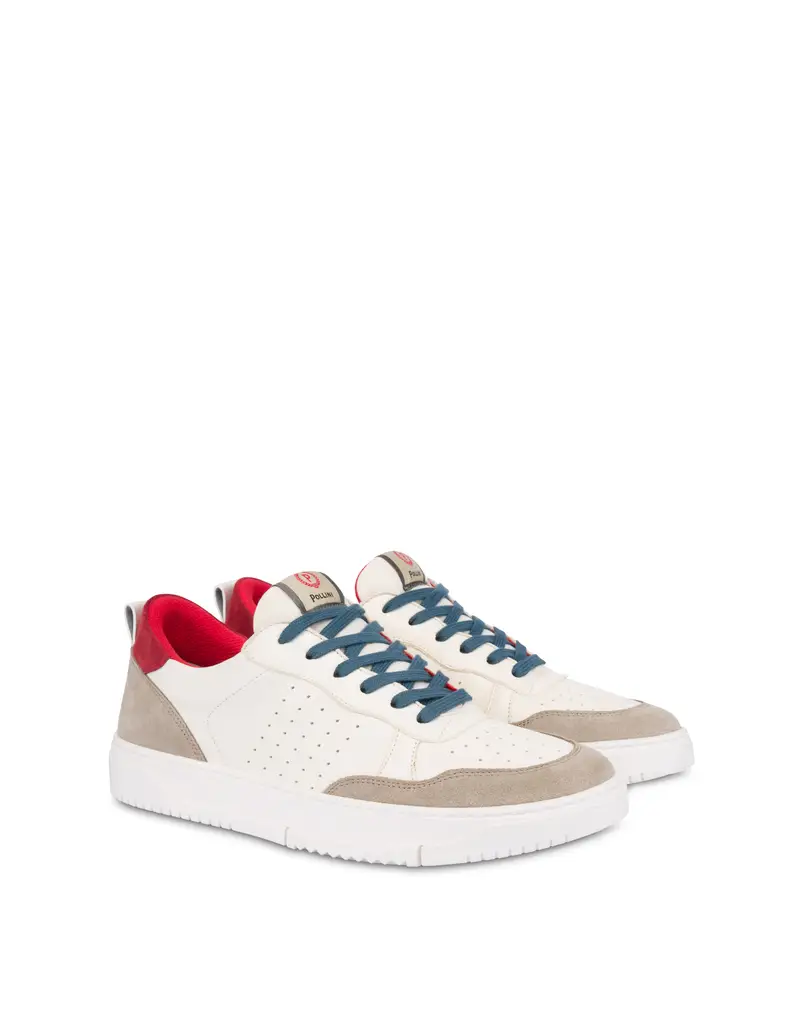 Sneakers Milano In Vitello e Nylon PANNA/SABBIA/PANNA/ROSSO, Pollini Bianco miniatura 2