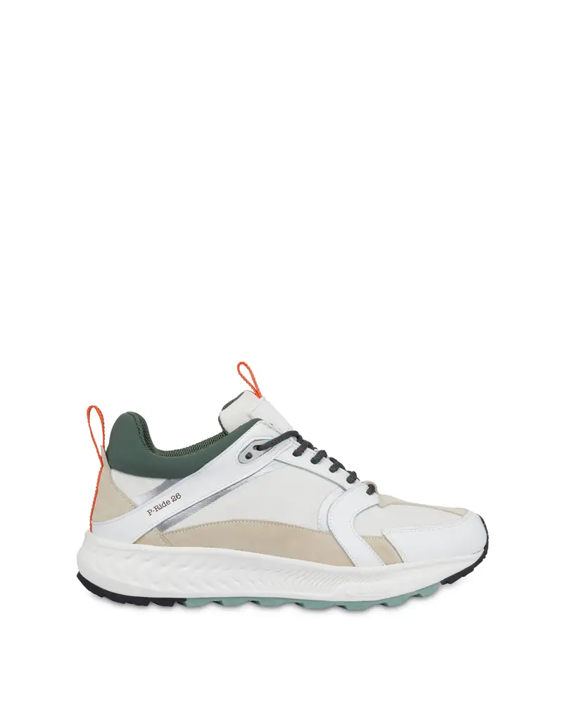 Sneakers P-Ride Sole By Michelin In Nylon e Vitello BIANCO/BIANCO/BEIGE/BIANCO/MILITARE/BEIGE, Pollini