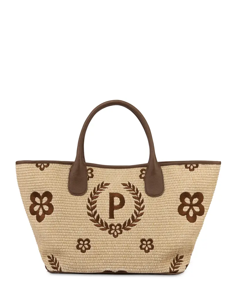 Tote bag in paglia Macro Heritage Medium NATURALE/T.MORO/MARRONE, Pollini Bianco