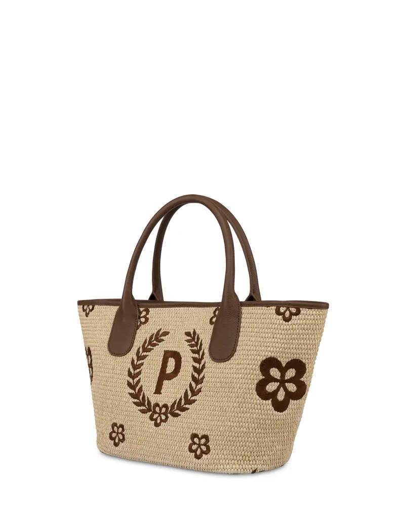 Tote bag in paglia Macro Heritage Small NATURALE/T.MORO/MARRONE, Pollini Bianco miniatura 2