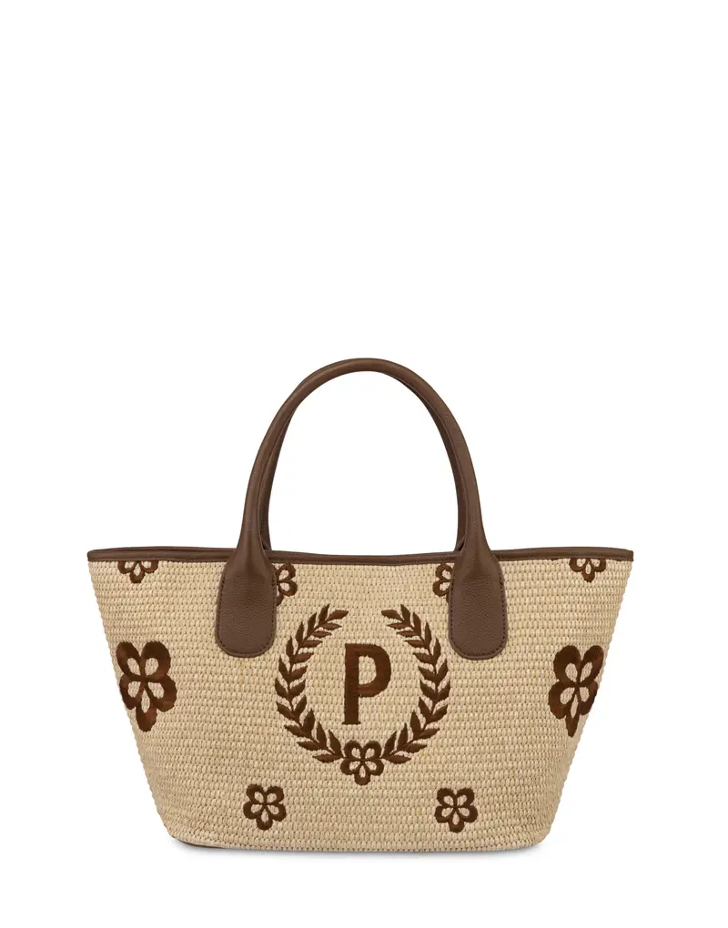 Tote bag in paglia Macro Heritage Small NATURALE/T.MORO/MARRONE, Pollini Bianco
