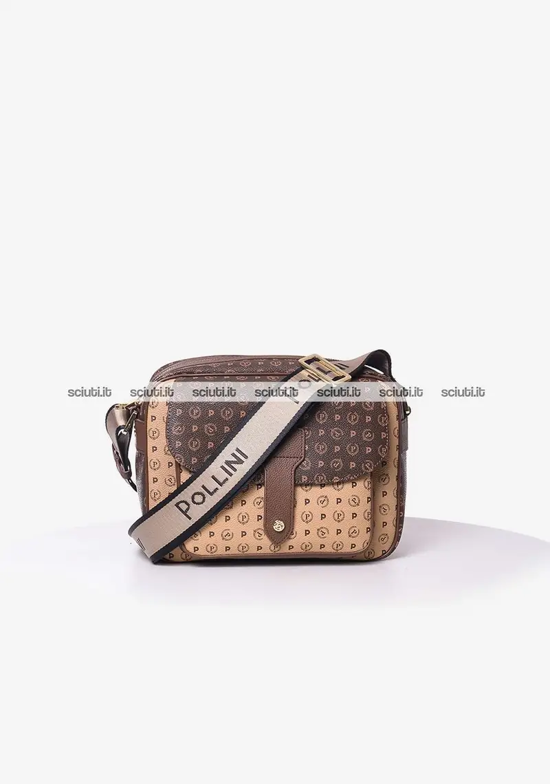 Tracolla Pollini Heritage donna marrone beige bicolor con tasca