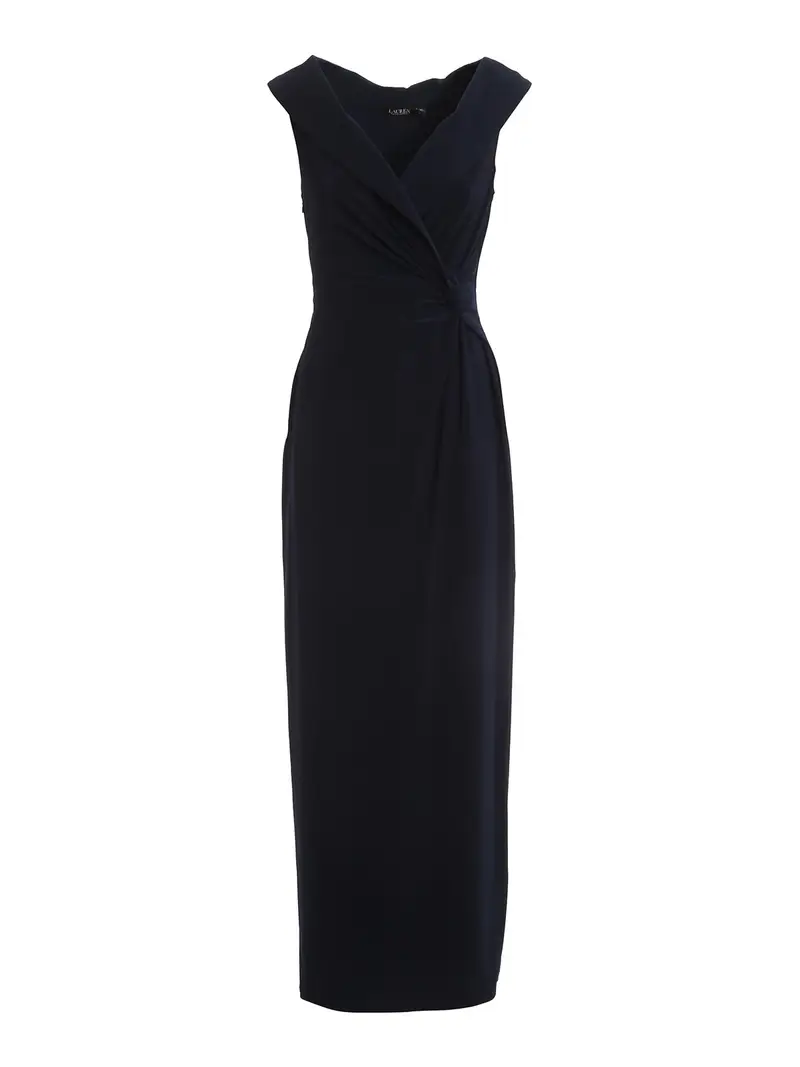 Abito lungo con scollo a V Blu scuro